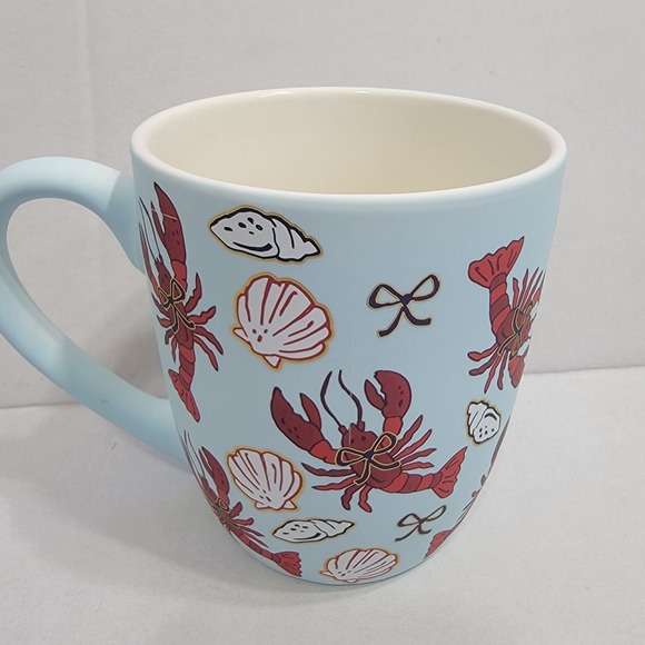 NEW! Sheffield Home Red Lobsters Seashells & Bows Soft Touch Blue Coffee Tea Mug - Picture 3 of 6